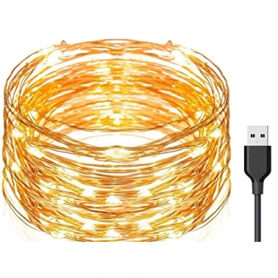 Afbeelding van Exporee 20m led lichtslingers 200 leds Usb aangedreven, waterdichte fee koperdraadverlichting voor hek Patio Tuinboom Kerstfeest Bruiloft, warm wit