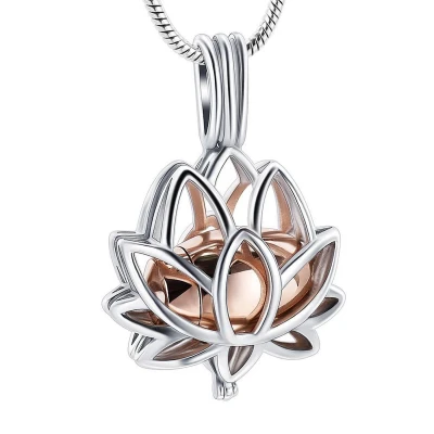 Afbeelding van Dutch Duvall Ashanger met ketting voor as en vulsetje Zilver, Rosé goud kleurig lotus assieraad inclusief RVS mini urn