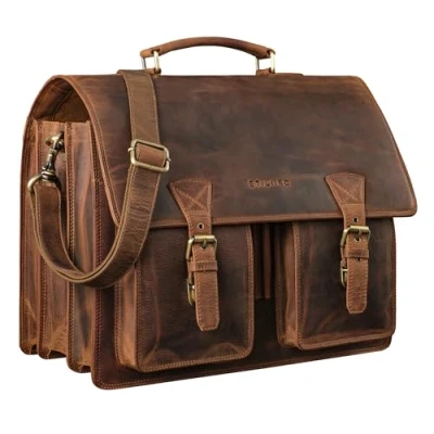 Afbeelding van STILORD &#039;Cory&#039; Leer Aktetas Heren Dames Groot Lerarentas XL Leren 15.6 Inch Laptop Business Tas Vintage Werktas met Kofferriem, Kleur:middel bruin