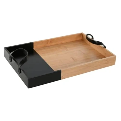 Afbeelding van Snackdienblad Home ESPRIT Zwart Natuurlijk Modern 42 x 27 4,5 cm