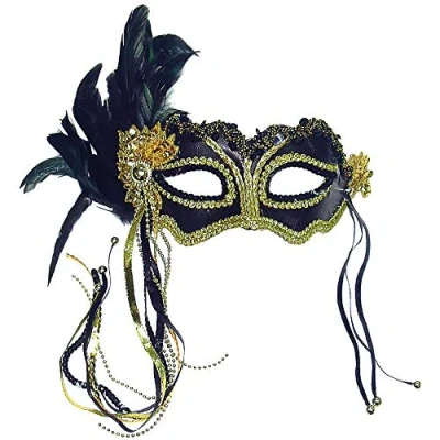 Afbeelding van Bristol Novelty EM323 Metallic oogmasker met zijveer, dames, zwart, één maat, Halloween