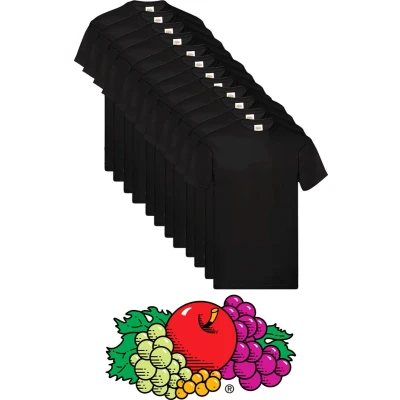 Afbeelding van 12 Stuks Fruit of the Loom T shirts Heren Ronde Hals Maat 3XL (Zwart)
