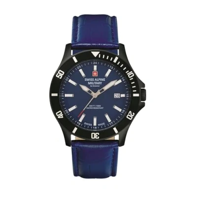 Afbeelding van Swiss Alpine Military 7022.1 Herenhorloge, analoog, kwarts, leer, blauw/zwart/blauw 1575sam, Riemen.