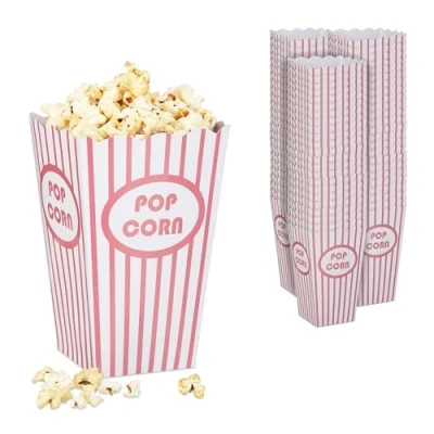 Afbeelding van Relaxdays popcorn bakjes set van 72 roze wit gestreepte zakjes bekers