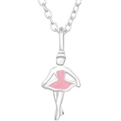 Afbeelding van JoyS Zilveren ballerina danseres hanger met ketting zilver roze 39 cm extra oogje op 36 (verstelbaar) voor kinderen