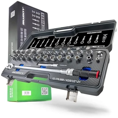 Afbeelding van Draaimomentsleutel set 1/2&quot; 60 350 Nm, voor auto, vrachtwagen, bestelwagen met veel accessoires zoals verlengstang, bits, moerinzetstukken, adapter