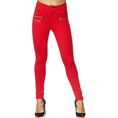 Afbeelding van Elara Dames Stretchbroek Skinny Fit Jegging Chunkyrayan rood 1186 10 Rot 38