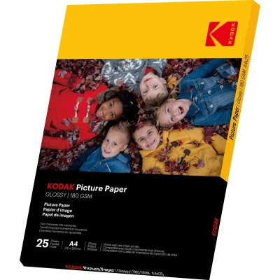 Afbeelding van KODAK Picture Paper Pack de 25 feuilles papier photo qualité Format 21 x 29.7 cm (A4) Finition brillante 180 gsm Compatible avec toutes imprimante jet d&#039;encre