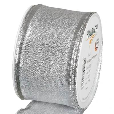 Afbeelding van Halbach Seidenbänder Geschenklint zilver Made in Germany met vormbare draadranden 60 mm x 25 m elegant gouden lint voor bruiloft of Kerstmis
