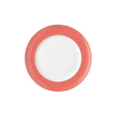 Afbeelding van Thomas Sunny Day Soft Red Ontbijtbord, 22 cm, porseleinen bord voor ontbijt, dessertborden, rond, taartbord koraal, met vlag, vaatwasser en magnetron, hoogte 1,9 rode rand