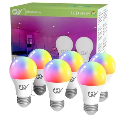 Afbeelding van GY Smart Bulb E27,9W A60 WiFi lamp, slimme LED lamp voor thuis, 800 lumen, 3000K 6500K wit en RGB, bedieningsapp compatibel met Alexa Echo/Google Home, automatische muziekaanpassing, 6e