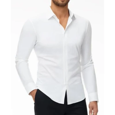 Afbeelding van DEMEANOR Stretch overhemd voor heren, lange mouwen, slim fit, businesshemd, strijkvrij, vrijetijdshemd donkerblauw, L