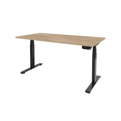 Afbeelding van Dextro plus zit/sta 200x80cm, electrisch hoogte verstelbare werkplek, T poot frame. Frame kleur zwart (RAL9005) en blad Honey Castello.