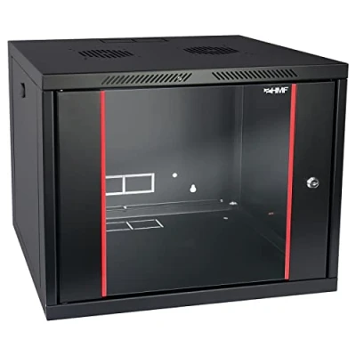 Afbeelding van HMF 66409 02 netwerkkast, serverkast 19 inch 9 HE 450 mm diepte volledig gemonteerd glazen deur zwart