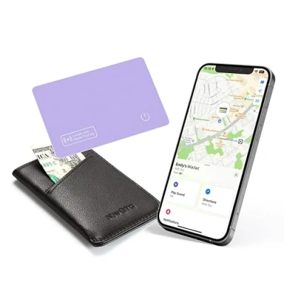 Afbeelding van Reyke Dunne portemonnee tracker kaart, oplaadbare zoeker, compatibel met Apple Find My (alleen iOS), artikelsorteerder voor bagagelabels, mobiele telefoons, paspoorten, paars