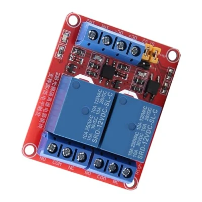 Afbeelding van 2 kanaals relaismodule met Optocoupler isolatie Hoge en lage niveau trigger 5V/12V/24V(12V)