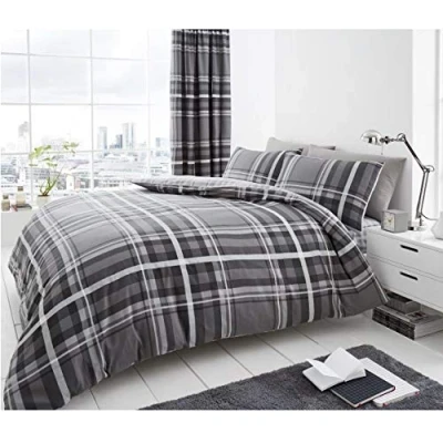 Afbeelding van Gaveno Cavailia Luxe NEWTON TARTAN CHECK Bed Set met Dekbedovertrek en kussensloop, Polyester katoen, grijs, King