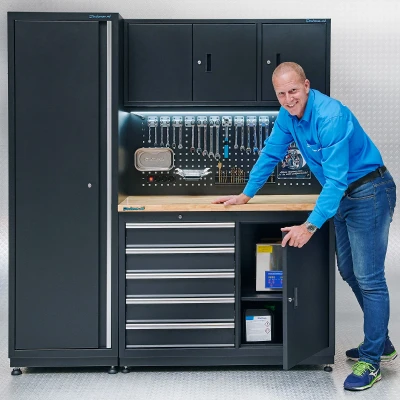 Afbeelding van Datona Werkbank Garage 120 Cm Met Smalle Werkplaatskast (180 x 60 200 cm) Mat zwart