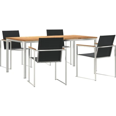 Afbeelding van vidaXL 5 delige Tuin Eetset Massief Hout Teakhout, Buiten Eettafel 180x90x75 cm Stapelbare Tuinstoelen 4 stuks Teakhout en Metaal