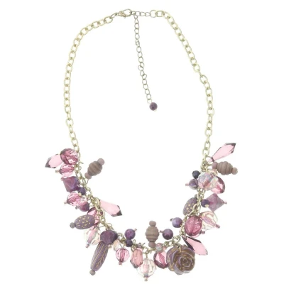 Afbeelding van Behave Ketting goud kleur met hangers paars 41 cm
