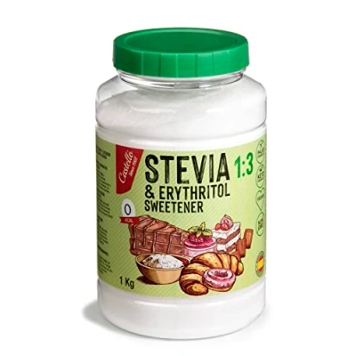 Afbeelding van Zoetstof Stevia + Erythritol 1:3 1g = 3g suiker 100% Natuurlijke Suikervervanger 0 Calorieën Glycemische Index Keto en Paleo Netto Koolhydraten Non GMO Castello since 1907 1 kg
