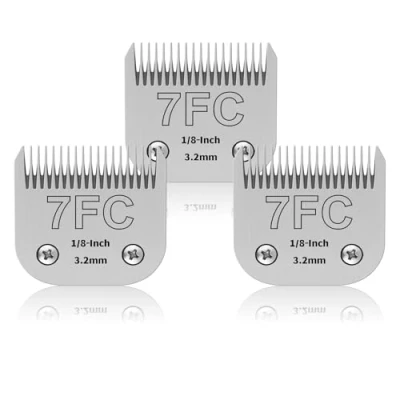 Afbeelding van Set van 3 7fc roestvrijstalen messen voor hondenverzorging, compatibel met And*s, Oster A5, Heiniger/Moser Max 50/Wahl, maat 7fc, 1/8 inch mes, 3,2 mm snijlengte