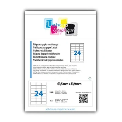 Afbeelding van 2400 etiketten 63,5 x 33,9 mm L7159 multifunctioneel printeretiket OF 100 vellen MET 24 (L7159) zak stuks. Fabrikant: grafisch universum ® Factuur BTW