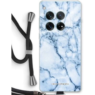 Afbeelding van Case Company® hoesje met Koord geschikt voor OnePlus 12r Blauw marmer Telefoonhoesje Zwart Bescherming aan alle Kanten en Over de Schermrand