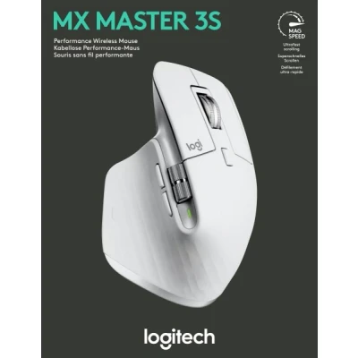 Afbeelding van Logitech Mouse MX Master 3S, Draadloos, Bout, Bluetooth, Lichtgrijze laser, Donkerveld, 200 8000 dpi, 7 Knoppen, Batterij, Detailhandel