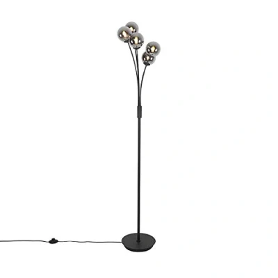 Afbeelding van QAZQA Moderne vloerlamp zwart 5 lichts met smoke glas Athens