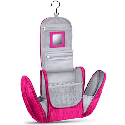 Afbeelding van Grote premium toilettas om op te hangen, met spiegel, zeer ruime toilettas, geschikt als geschenk of vakantie Pink,, roze