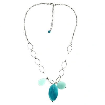 Afbeelding van Behave Ketting zilver kleur met blauwe hangers 56,5 cm