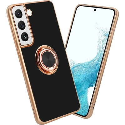 Afbeelding van Cadorabo Hoesje geschikt voor Samsung Galaxy S21 PLUS in Glossy Zwart Goud Beschermhoes Camerabescherming