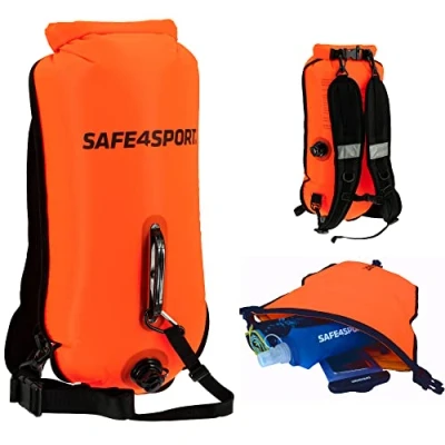 Afbeelding van SAFE4SPORT RunSwimmer Opblaasbare veiligheidsboei om te zwemmen en 3 in 1 rugzak, grote boei met een droge tas voor dingen 28 liter, triathlonboei