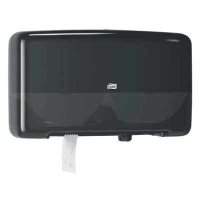 Afbeelding van Tork Twin Mini Jumbo Toiletpapier Dispenser Kunststof Zwart T2 555508