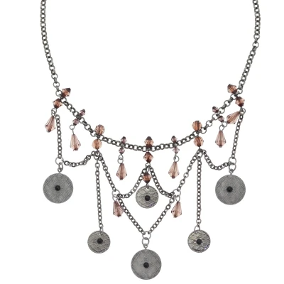 Afbeelding van Behave Statement ketting rookbruine kralen Boho stijl zilverkleur