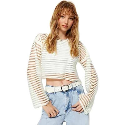 Afbeelding van Trendyol Antraciet Crop Gestreepte Gebreide Trui Twoaw24Kz00295