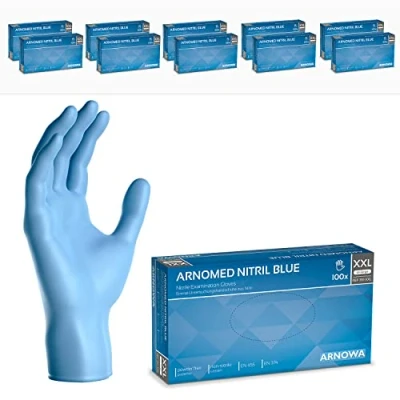 Afbeelding van ARNOMED wegwerphandschoenen blauw XXL, nitril handschoenen 1000 stuks (10 dozen), poedervrij &amp; latexvrije handschoenen, wegwerphandschoen in XS wegwerp handschoen