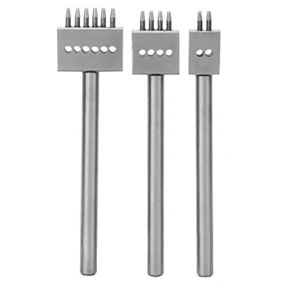 Afbeelding van MAGT Leren stansgereedschap, 3 stuks lederen beitel gereedschapsstaal 2/4/6 tanden DIY handwerk perforator gereedschap zilver (5MM)
