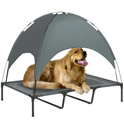Afbeelding van PawHut Huisdierenbed met luifel verhoogd hondenbed hondenligbed ademend taft stof D04 060 1