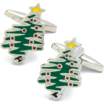 Afbeelding van Manchetknopen Kerstbomen Groen Rood Geel