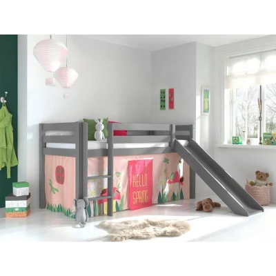 Afbeelding van Vipack Hoogslaperset Pino combo met hoogslaper glijbaan, speelgordijn 235x0x140cm lente, zakjes en speeltunnel wit