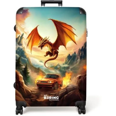 Afbeelding van NoBoringSuitcases.com® Koffer groot Reiskoffer lichtgewicht Vliegende draak boven vurige bergweg Rolkoffer met 4 wielen Grote trolley XL 98 liter bagage