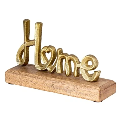 Afbeelding van levandeo Staande Home H11cm belettering goud metaal mango hout deco mangohout tafeldecoratie woondecoratie