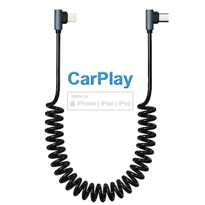 Afbeelding van Spiraalkabel 90 graden, compatibel met Apple Carplay &amp; MFi gecertificeerd, kabel gegevenssynchronisatie, korte iPhone voor iPhone/Pad/Pod