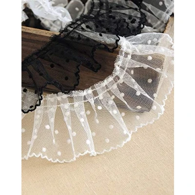 Afbeelding van Yulakes 3M Organza kanten rand, geplooide tule kantstof, plissé ruches Guipure Crafts Mesh veters (zwart)