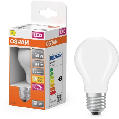 Afbeelding van OSRAM LED lamp Superstar bolvorm A60 filament dimbaar, 2700 K warm wit, 5,9 W, E27, mat, 806 lm, voor plafond en staande lampen, 15.000 uur