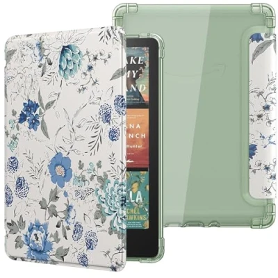 Afbeelding van MoKo Case for All new 7&quot; Kindle Paperwhite 12th Gen 2024&amp;Kindle Colorsoft Signature Edition 2024,Ultra Clear Soft Flexible Transparent TPU Back Cover Light Shell with Auto Wake/Sleep,White Blue Floral
