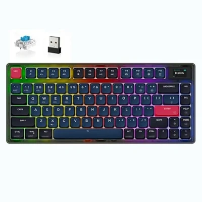 Afbeelding van ATTACK SHARK AK832PRO Laag Profiel Mechanisch Toetsenbord, Ultra Slim TKL RGB Draadloze Gaming Toetsenbord met 75% Pakking, BT5.1/2.4G/Wired, 81 Key, Opgerolde USB C kabel voor Mac/Win Blue Switch