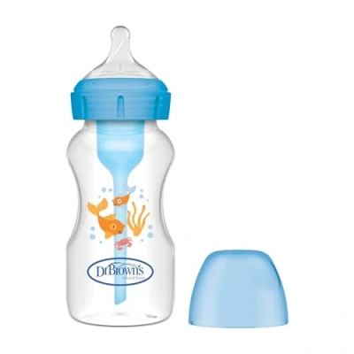 Afbeelding van Dr. Brown&#039;s Anti colic fles met brede opening, 270 ml, blauw, flessenbos + 0 maanden